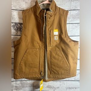 Carhartt Men's Loose Fit Washed Duck Sherpa-Lined Mock-Neck Vest Carhartt Brown